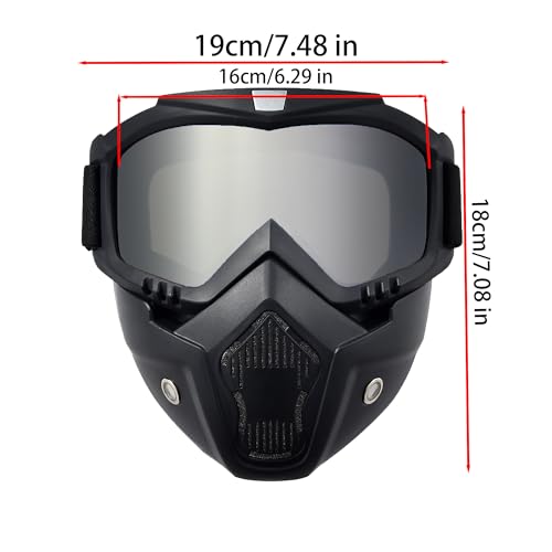 Silver Motorcycle Helmet Goggles with Removable Face Mask - Anti Fog Riding Eyewear