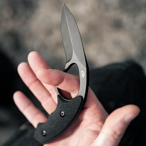 Black Fixed Blade Knife with AUS-8 Steel & Full-Tang, Includes Sheath & Trainer