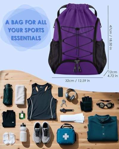 Purple Soccer Bag, Waterproof Football Backpack with Shoes & Ball Compartments