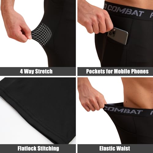 Men's Compression Workout Pants with Pockets - Medium Black & White