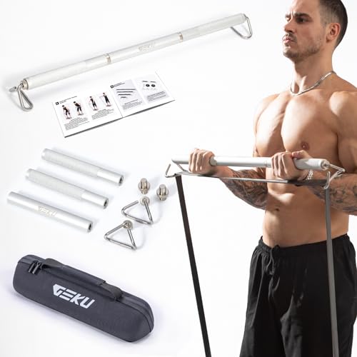 GEKU FIT Aluminum Resistance Band Workout Bar, Detachable Heavy Duty Exercise Bar for Home Gym
