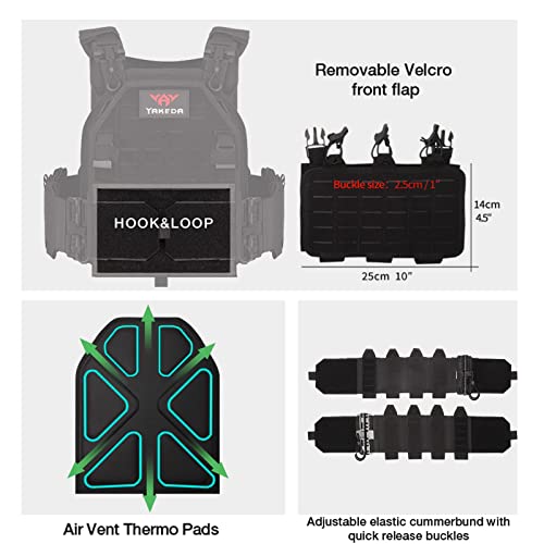 BOMTURN Black Tactical Vest for Men with Quick Release & Laser-Cutting MOLLE System