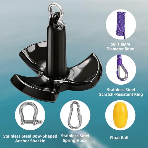 20lb Boat River Anchor Kit for Up to 24ft Boats | Marine Mushroom Anchor with Rope & Accessories