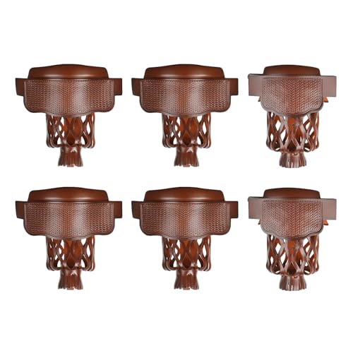 Brown 6-Piece PU Leather Billiard Pockets Set with Basketweave Pattern