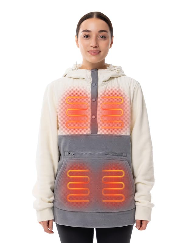 X-Large Heated Hoodie with 12V 16000mAh Power Bank - Unisex White/Grey