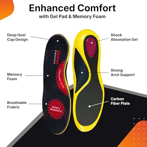 TEGA Women 14-15 / Men 12.5-14 Carbon Fiber Insole with Arch Support for Plantar Fasciitis & Sports