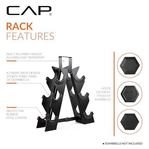 60 lb Neoprene Dumbbell Set with Rack - Non-Slip Grip Hex Design, Color Series