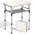 Adjustable Height Folding Camping Table 24x16 Inches with Storage Mesh - Silver
