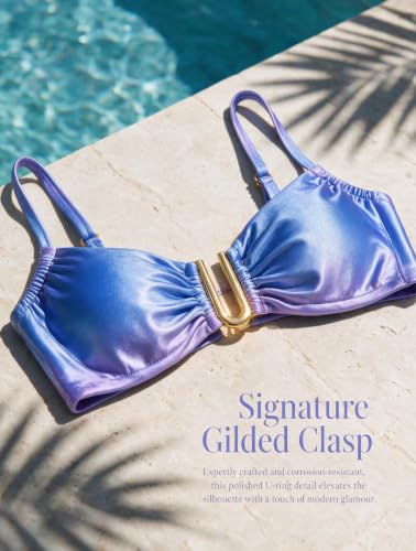 Women’s Two Piece Swimsuit V Neck Ruched Bikini Set Small Blue Purple