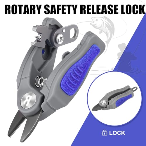 Blue Fishing Line Cutter with Retractor - Saltwater Serrated Shears for Braided Fluoro Line, Hook Eye Cleaner