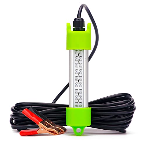 45W Waterproof Underwater Fishing Light - Green, 17ft Wire, Battery Clips
