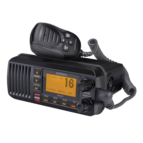Uniden UM435BK 4-Digit Marine VHF Radio Waterproof Fixed Mount - Black, Small