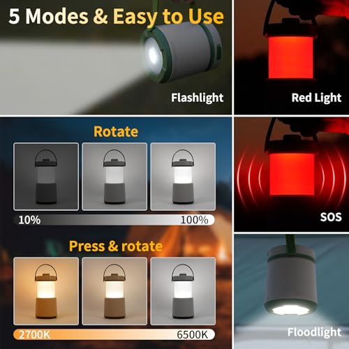 Modern Rechargeable Camping Lantern with 5 Modes, 230 Hours Runtime