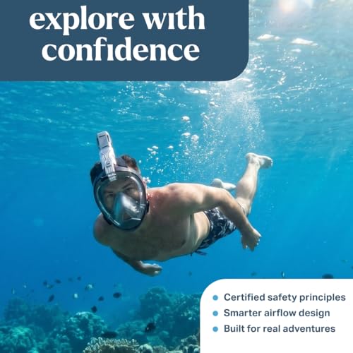 Seaview 180 Sport Full Face Snorkel Mask Adults Small-Medium - Panoramic View, Anti-Fog