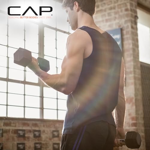 CAP 35 lb Chrome Handle Rubber Coated Dumbbell Pair - Anti-Roll Hex Weights