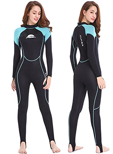 Blue 2mm Women's Wetsuit with Back Zip - Full Body Diving Suit, Medium
