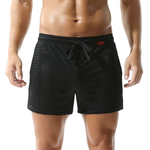 Mens Mesh Workout Shorts Large Rose Red 3 Inch Inseam Athletic Running with Pockets