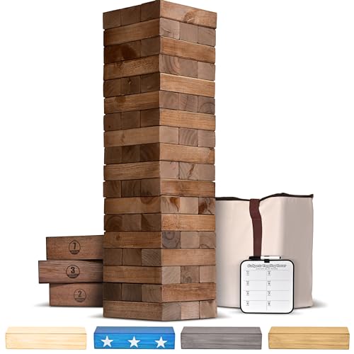 GoSports Giant Wooden Stacking Game - Brown Stain, 5ft Tall, Includes Carrying Case