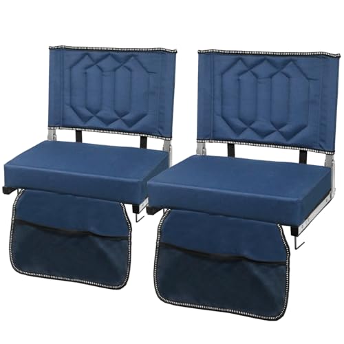 Portable Stadium Seat with Back Support, Cushion & Storage - 2 Pack, Navy