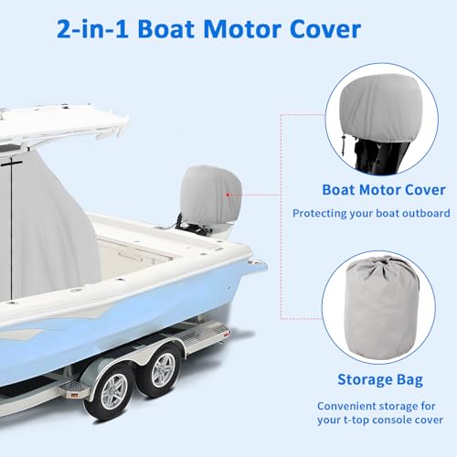 Yexcend 1200D Waterproof T-Top Boat Cover for Center Console, Gray, 69"Lx47"Wx72"H