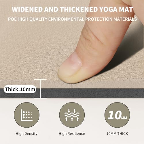 ididi 6'x4' Reversible Yoga Mat - 10mm Thick Beige & Black Non-Slip Support
