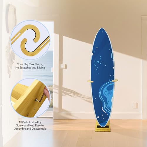 Two Stones Wall-Mount Paddle Board Rack with Adjustable Bamboo Arms - Indoor & Outdoor Storage for Boards up to 80cm
