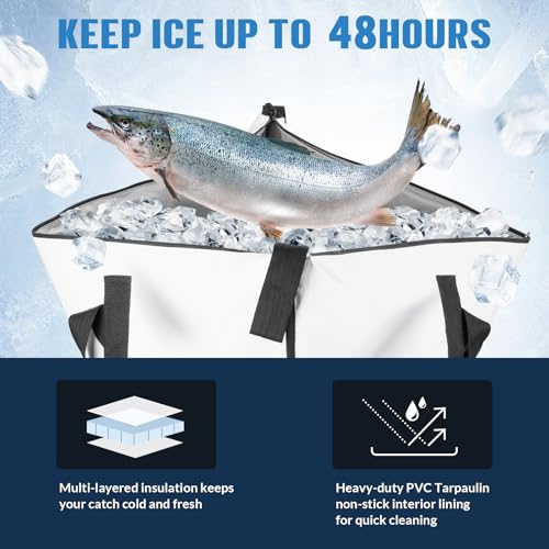 Insulated Fish Cooler Bag GREY 40x16x6.5in Fish Kill Bag for Caught Fish