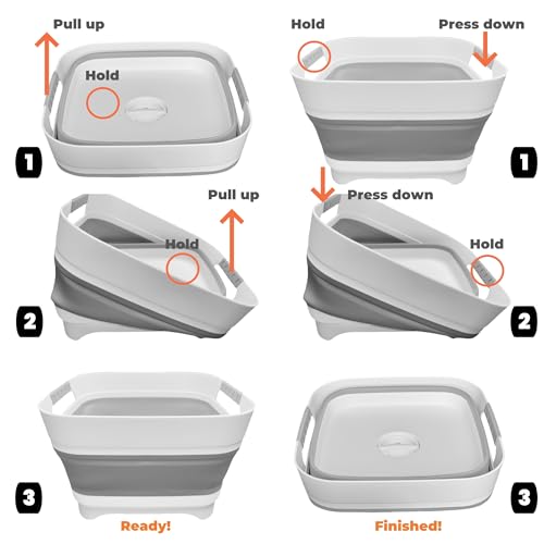 GIMWA Collapsible Baby Bottle Wash Basin with Drain Plug - Gray, 2.6 Gal