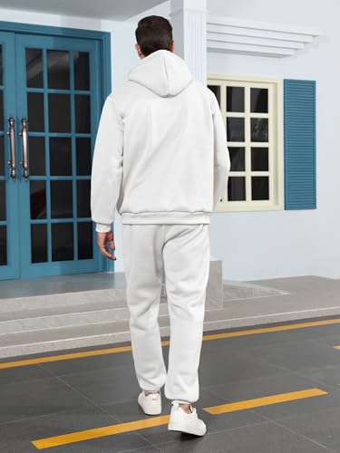 Men's Tracksuits Long Sleeve Casual Sweatsuits Quarter Zip Hoodie with Track Pants - XX-Large White