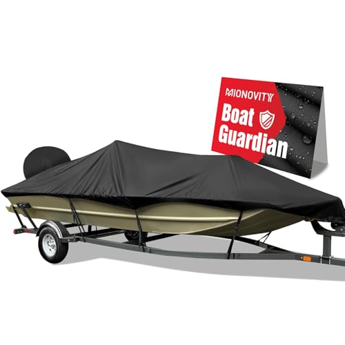 Heavy Duty Waterproof Boat Cover 14-16ft with Windproof Straps & Storage Bag - Black