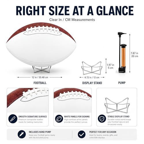 Hiboom Autograph Football Set with Stand - White Brown, Size 9, 8 Pack