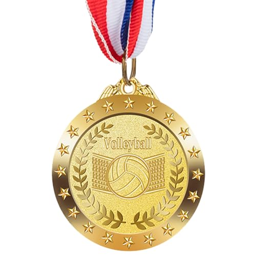 12 Pack Volleyball Medals for Kids & Adults - 2 Inch Award Pins with Ribbon