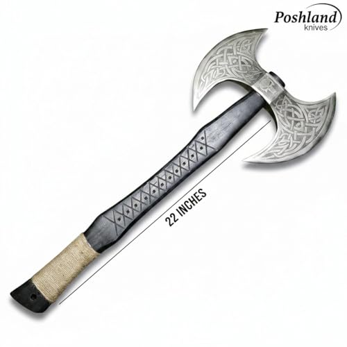 Poshland AX-7001 Custom Forged Carbon Steel Viking Axe with Rose Wood Handle — Handcrafted Camping & Hunting Hatchet