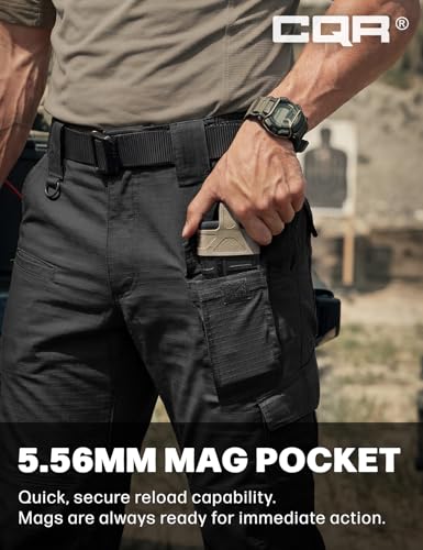 CQR Men's Black Flex Ripstop Tactical Cargo Pants 38W x 36L Water-Resistant