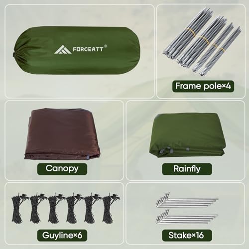 Forceatt 4-Person Camping Tent - Dark Green Waterproof Windproof Lightweight Backpacking Tent