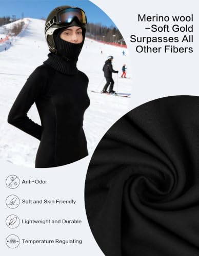 Women’s Merino Wool Base Layer Set - Medium Black 250gsm Thermal Layer