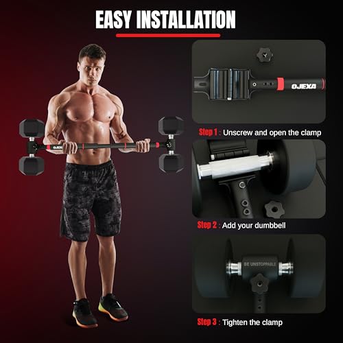 S BAR Dumbbell to Barbell Converter Set - Adjustable 200 lb Capacity, Steel Clamp for Home Gym