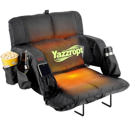 Wide Dual-Zone Heated Stadium Seat with Back Support - 25in, Extra Thick Cushion, Adjustable Backrest & Cup Holder