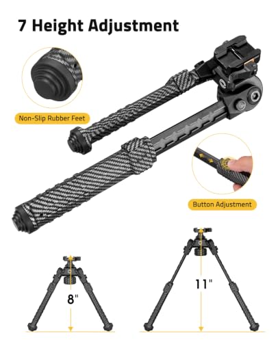 CVLIFE 30% Carbon Fiber Picatinny Bipod with Quick Release, Adjustable Height & 360° Rotation