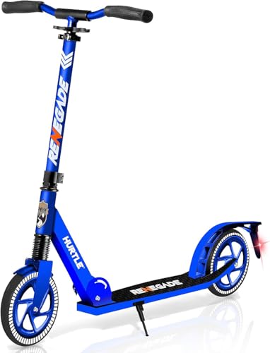 Hurtle Renegade Blue Kids & Teen Folding Kick Scooter - Adjustable T-Bar, Alloy Deck