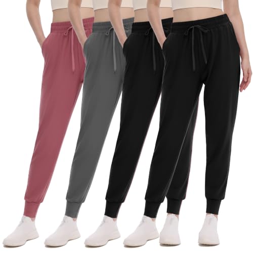 Women’s Joggers with Pockets - Lightweight Athletic Lounge Pants - Black, Gray, Pink, 27" Inseam, Large