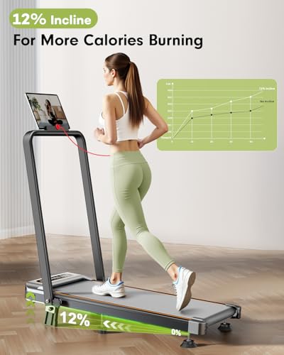 Foldable Walking Pad Treadmill with 12% Incline, 3.5HP Low Noise, Handle Bar, Silver