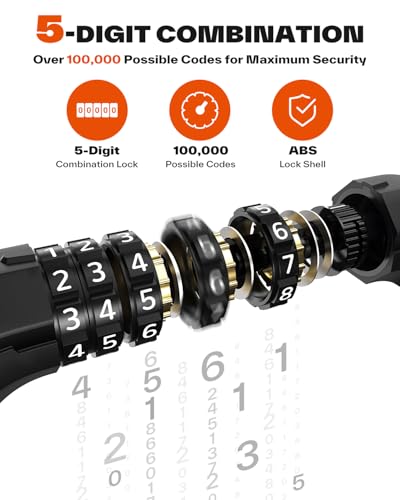 Heavy Duty Bicycle Chain Lock, 5-Digit Resettable Combination, 3.2ft, Anti-Theft Security