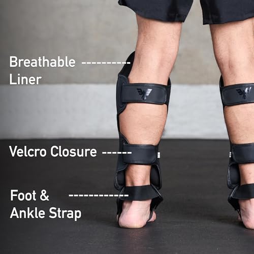 Elite Sports Muay Thai Shin Guards Kickboxing MMA Leg Protectors Black S-M