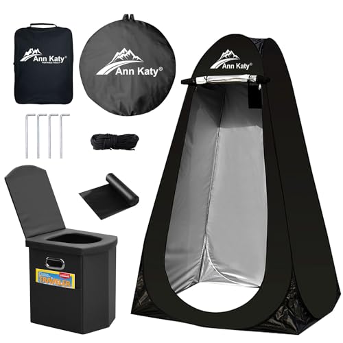 Portable Toilet with Privacy Tent for Camping Outdoor RV Black+Black