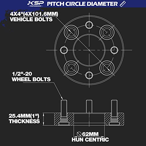 KSP Performance 1 Inch 4x4 Wheel Spacers for Golf Cart ATV Black 4PCS