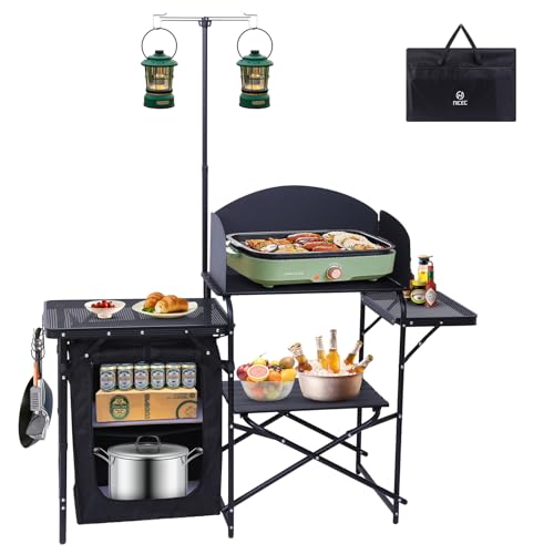 Nice C Portable Camping Kitchen Table Station Black Foldable Grill & Prep Table