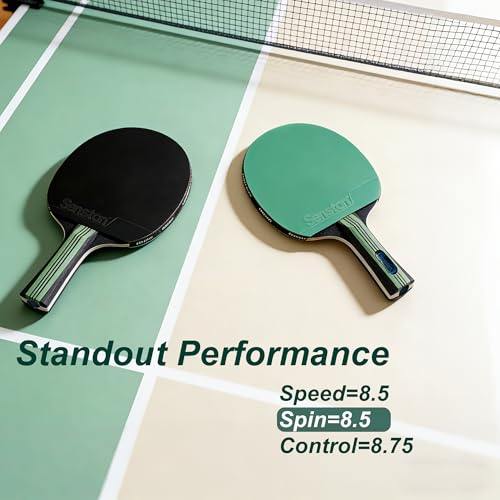 Ping Pong Paddles Set 5-Ply Wood 2mm Sponge for All Skill Levels - Green & Purple