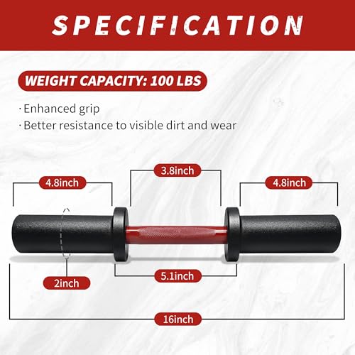 Red 16-Inch Olympic Dumbbell Handle Set with Spring Collars for Home Gym