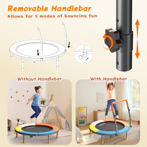 JOY SPOT! 36-Inch Foldable Toddler Trampoline with Adjustable Handle - Safe & Quiet Mini Rebounder for Indoor & Outdoor Play, Classic